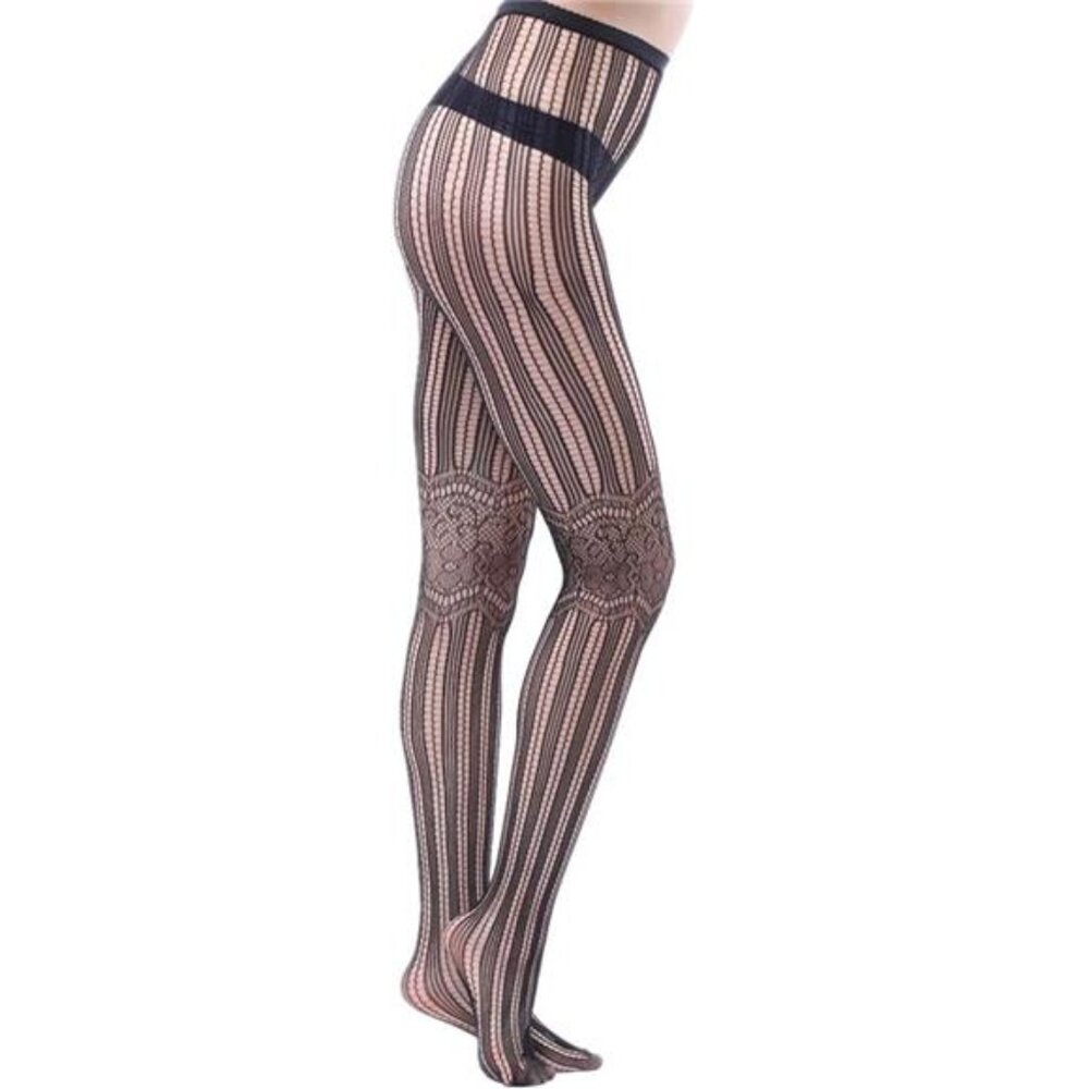 Women Fishnet Hollow Out  Patterned Stockings Tights Vertical Strips Pantyhose - Picture 3 of 3